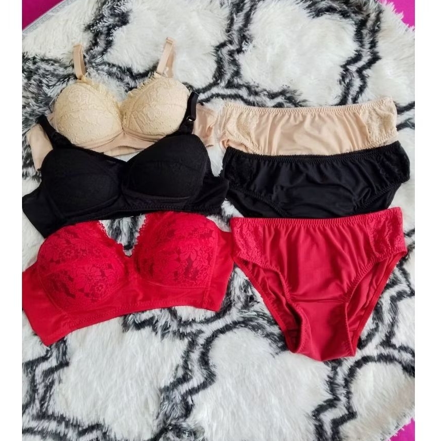Promo 3Set 3Bra+3Cd,Bra Brukat Motif Renda, Celana Dala Wanita Motif Renda 
