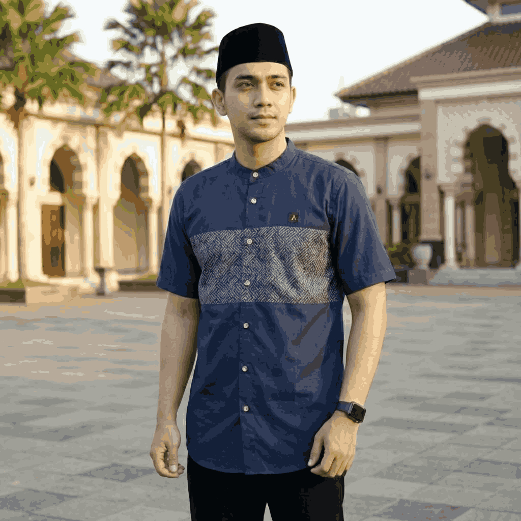 Baju Koko Pria Lengan Pendek warna Navy motif Al-Kautsar | Adem & Nyaman | M-XXL