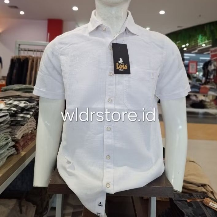 lois jeans kemeja pria lengan pendek slimfit 007 white