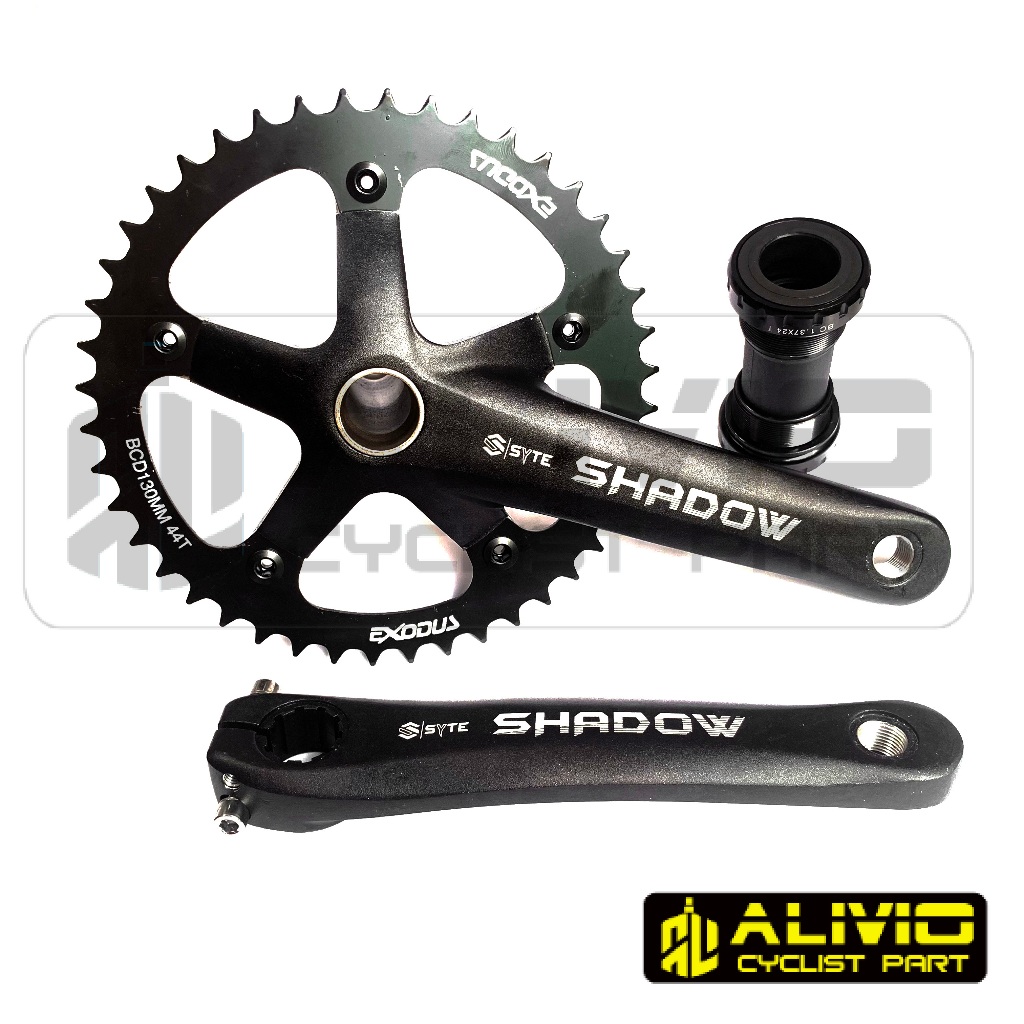 SYTE SHADOW Crankset Sepeda Hollowtech HT2 Single Chainring 44T Alloy Gir Depan Include BB Armset
