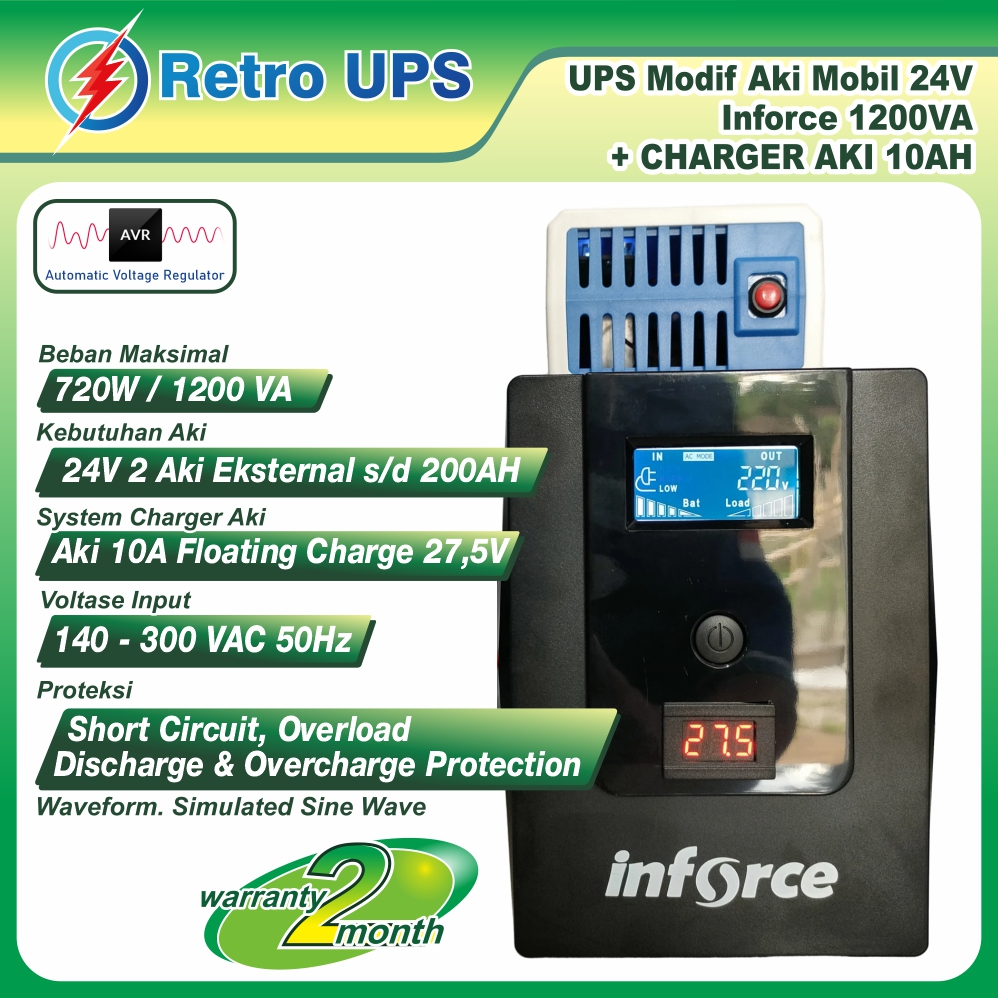 UPS Modif Modifikasi Aki External 24V Inforce 1200VA + Fast Charger AKI 10Ah