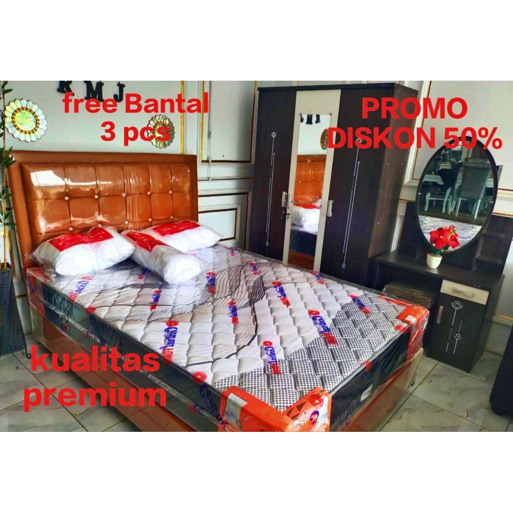 Paket Hemat Divan, Kasur Springbed ,Lemari & Meja Rias Free Bantal