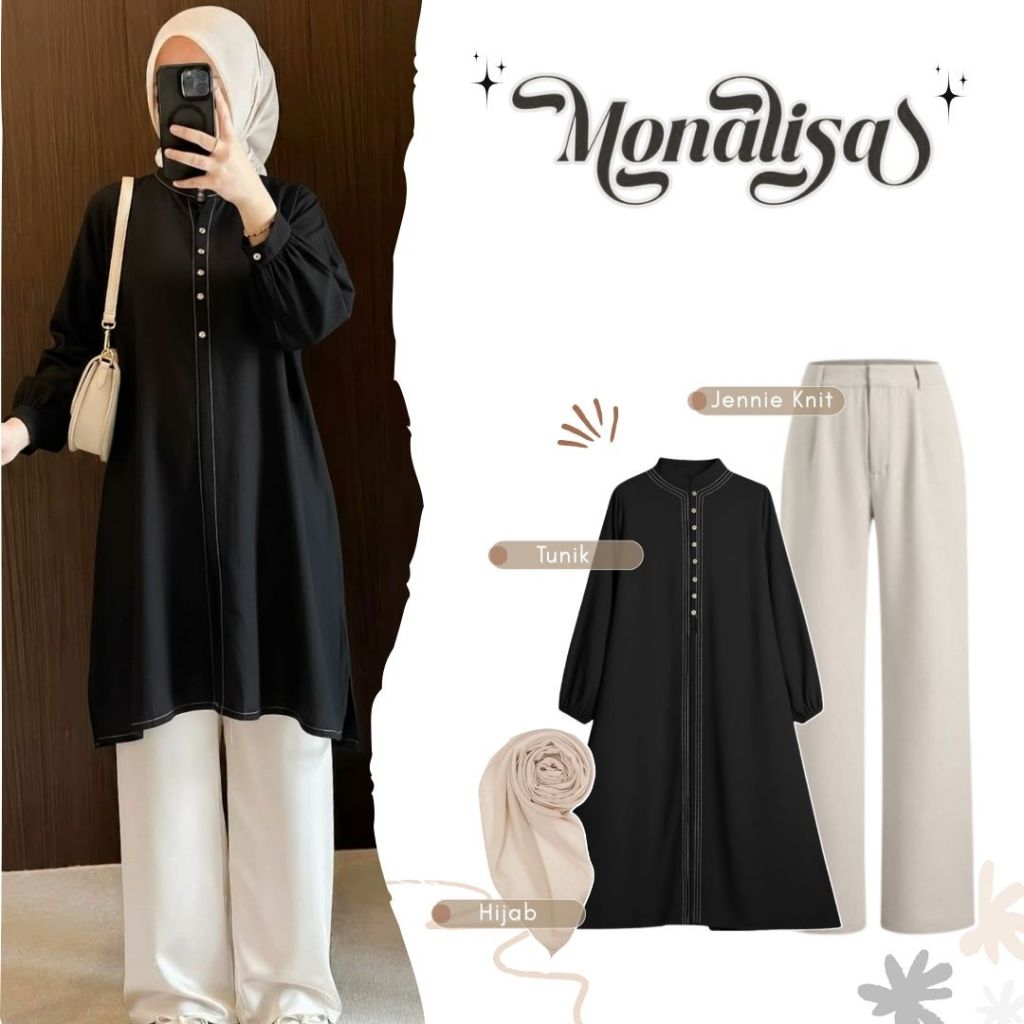 One Set Wanita Kekinian || Edisi Raya - Tunik Wanita Premium Ayunda + Jennie Knit Ivory + Hijab Bell