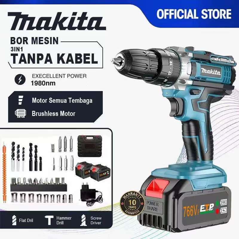 MAKITA Bor Listrik 1288V Untuk Besi Tembok Beton Kayu Mesin Bor baterai- MESIN BOR TANGAN RECHARGEAB
