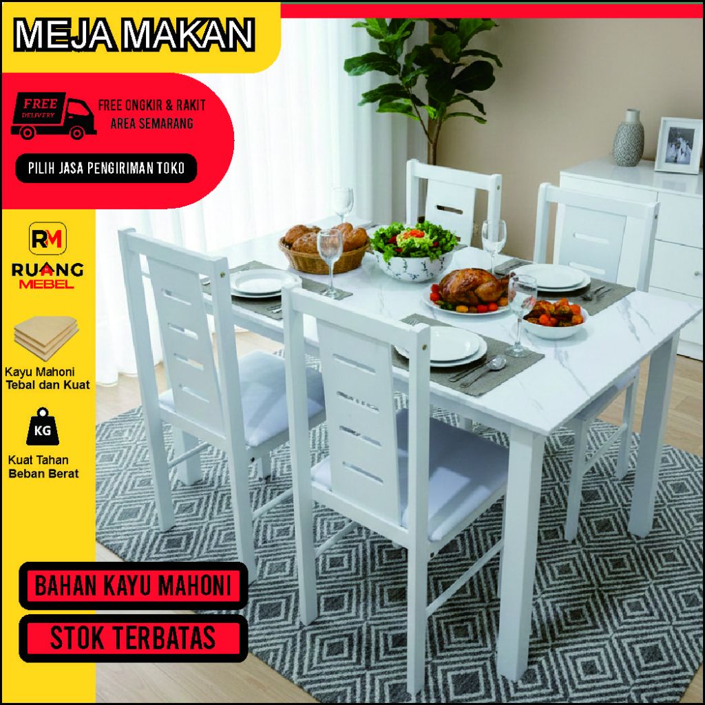 Meja Makan Set 4 Kursi Minimalis - Meja Makan, Kursi Makan, Ruang Makan Modern