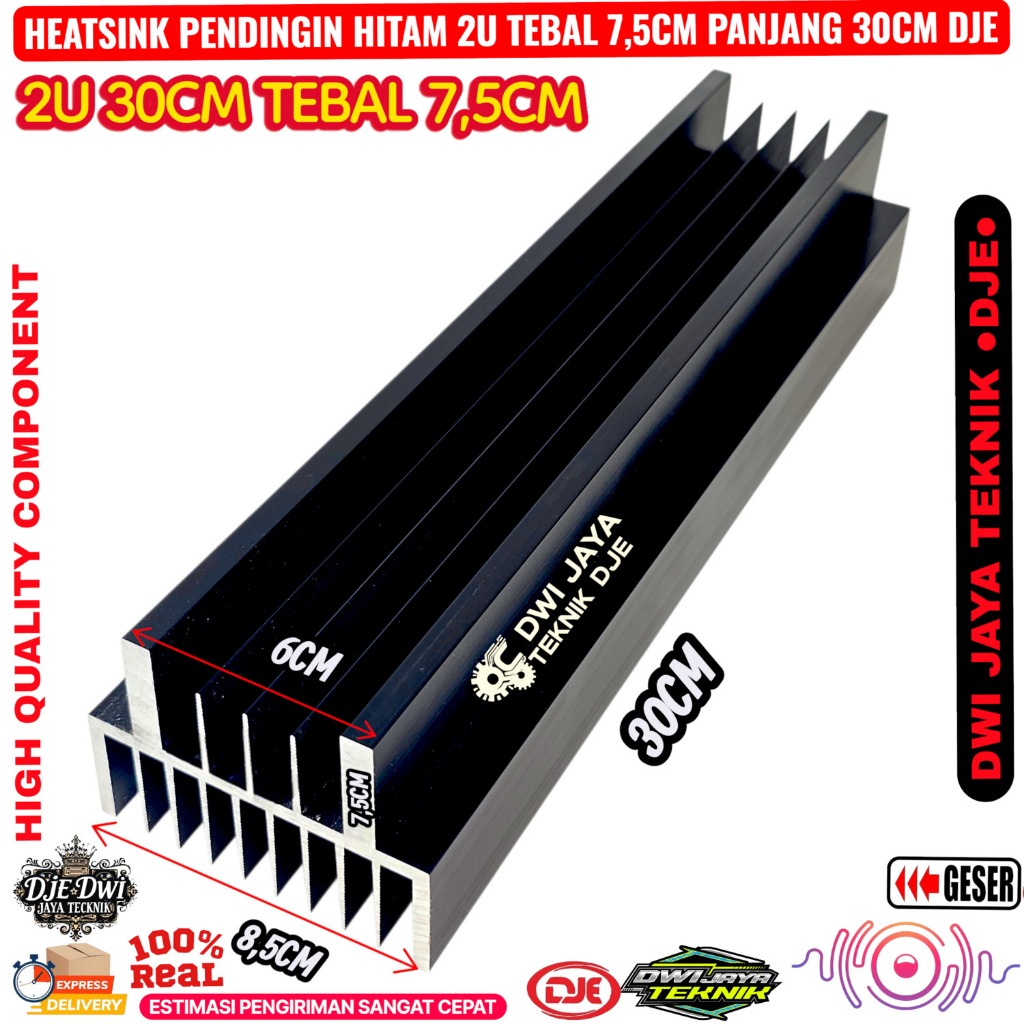 Heatsink / Pendingin 2U 30Cm Warna Hitam Tebal 7.5 Mm DJE PRO SERIES Amplifier