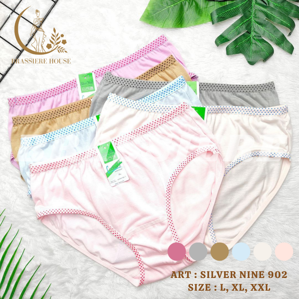 (12PCS) CELANA DALAM WANITA KATUN SILVER NINE CD PEREMPUAN KARET MOTIF BINTIK SN 902