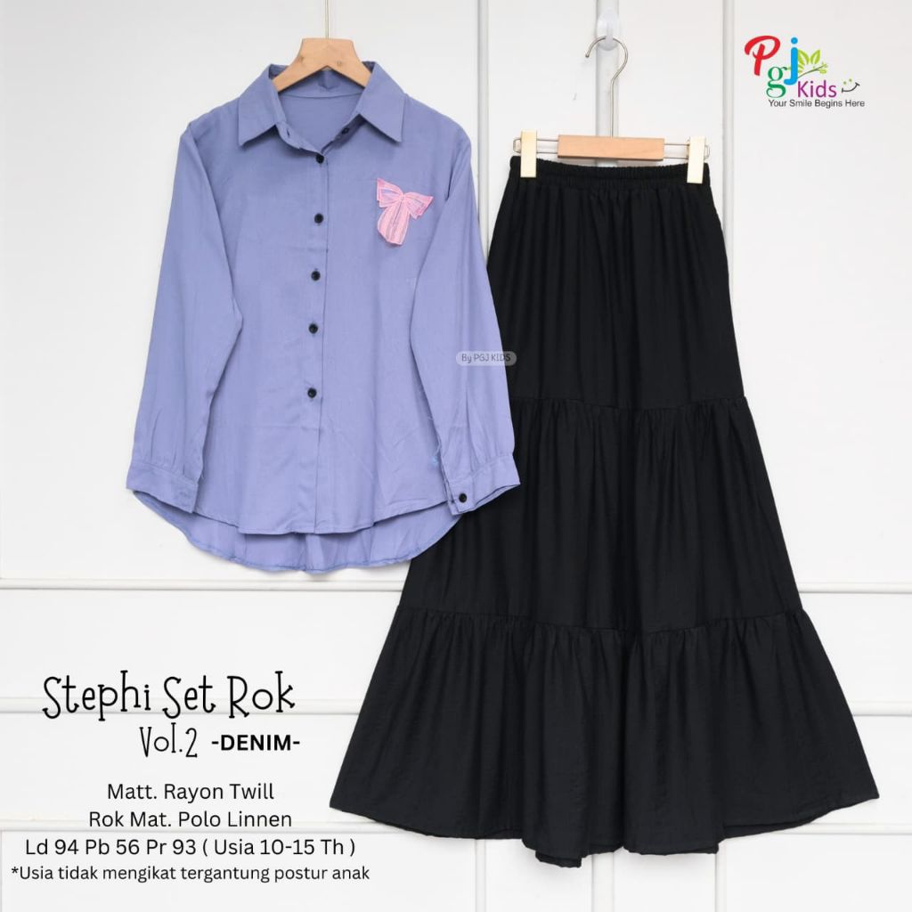 SETELAN ANAK STEPHIA SET TEEN VOL 2 BAHAN RAYON YWILL SET ROK POLO LINEN USIA ANAK 10-15 TAHUN BY PG