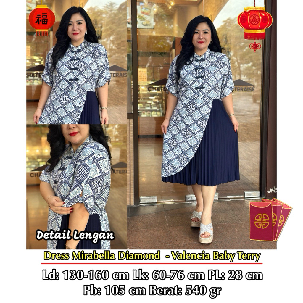 FINA BIGSIZE - (DRESS MIRABELLA CHEONGSAM) DRESS IMLEK WANITA JUMBO BIGSIZE