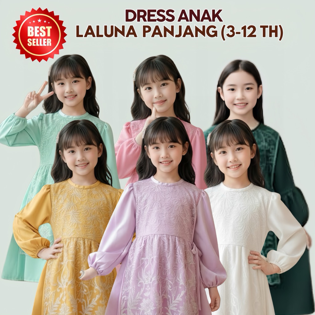 DRESS BRUKAT ANAK LALUNA LENGAN PANJANG DRESS PESTA