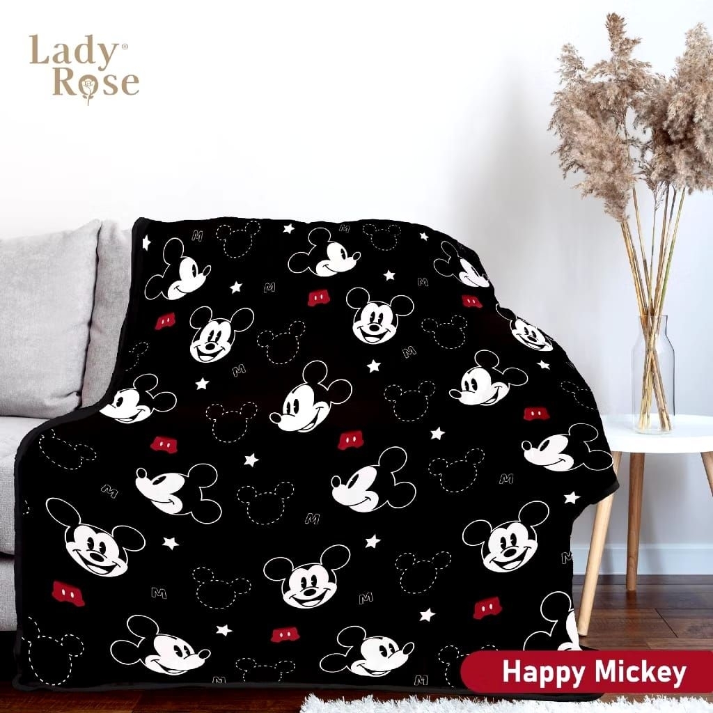 Selimut lady rose motif happy micky  selimut karakter micky mose slimut bulu slimut ladyrose happy m