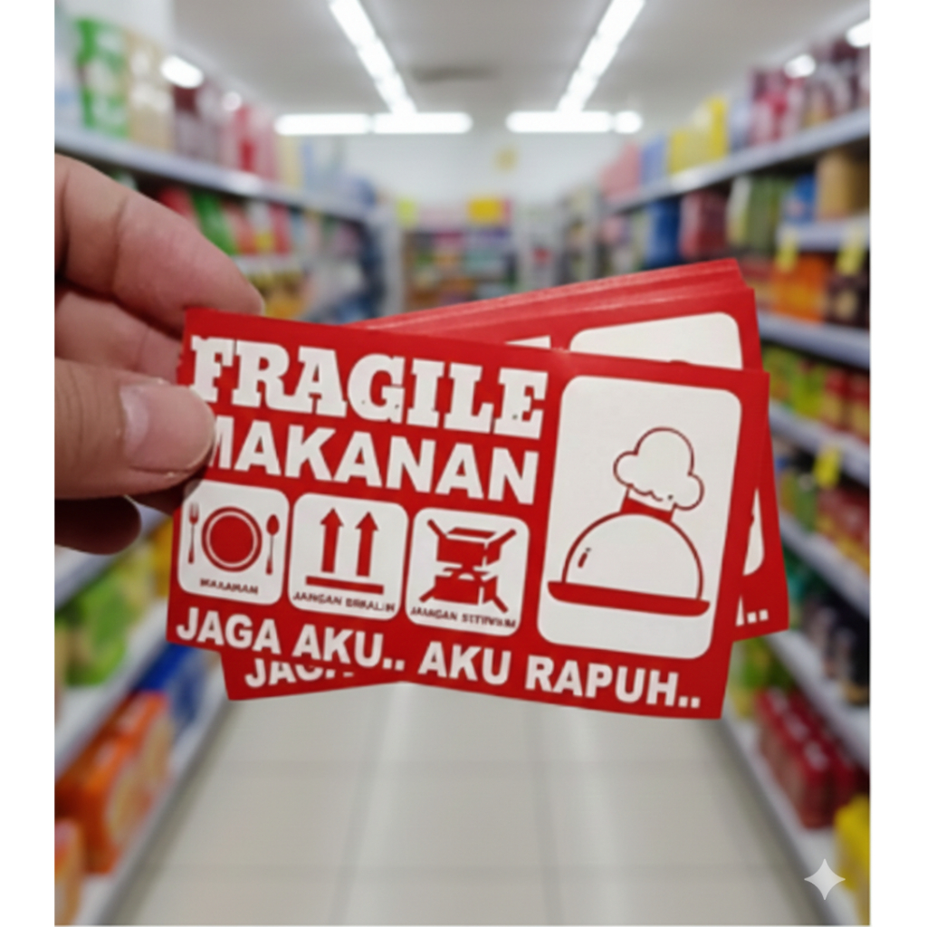 Stiker Fragile Awas Pecah – Label Pengiriman Makanan & Kemasan