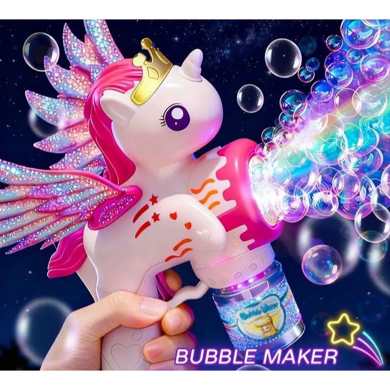 Mainan Anak Gelembung Bubble Gun Unicorn Pegassus Bonus Cairan Bubble