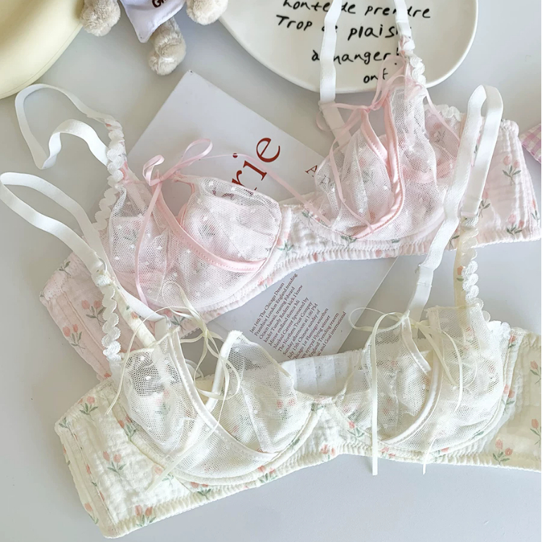 Set Bra Lolita 2026 untuk Wanita, Bahan Renda Bunga dengan Pita Lucu yang Imut