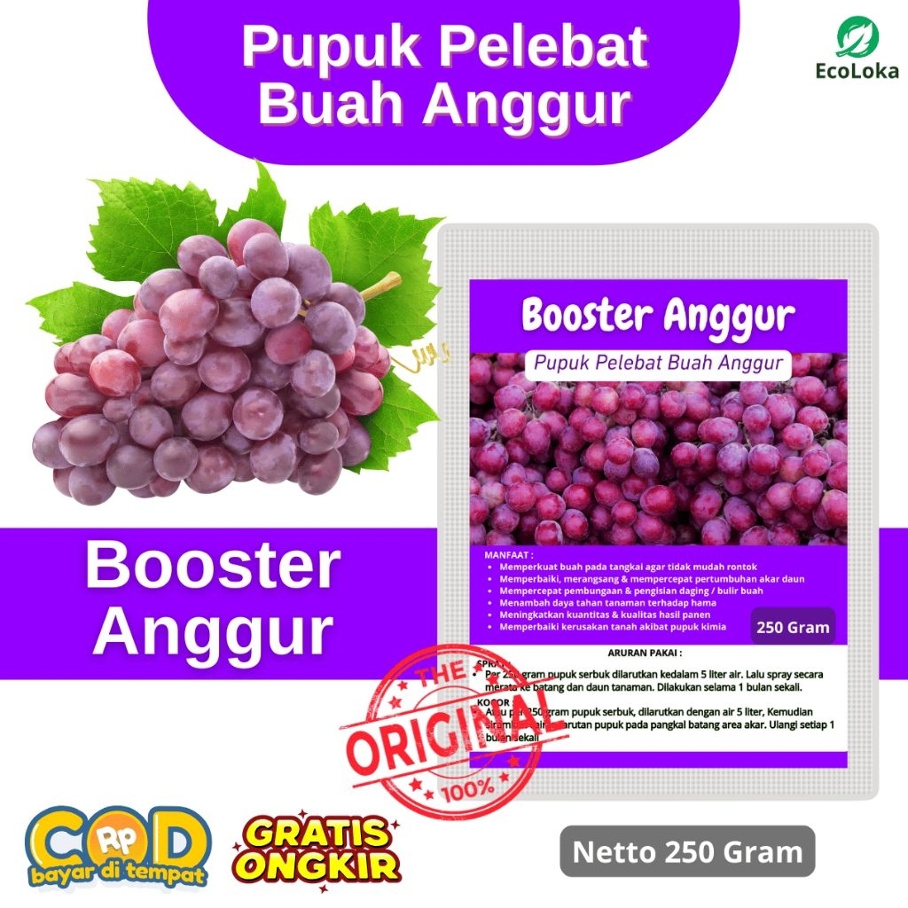 Pupuk organik anggur 250gr pupuk booster buah anggur pelebat perangsang buah anti rontok pupuk tanam