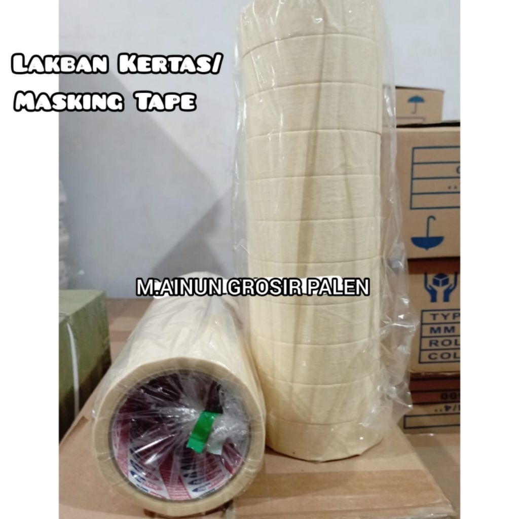 Lakban Kertas Tebal / Selotip Masking Tape Isolasi Kertas 1 Slop Isi 12 Roll