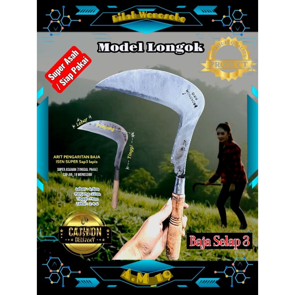Sabit Arit Longok Besar Tebal Baja Isen Selap 3 Produk AM19 Wonosobo Super Asah