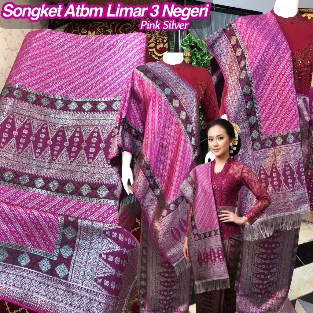 Songket Palembang Atbm Limar 3 Negeri Warna Pink/ songket Tenun Mesin palembang /Songket pengantin /