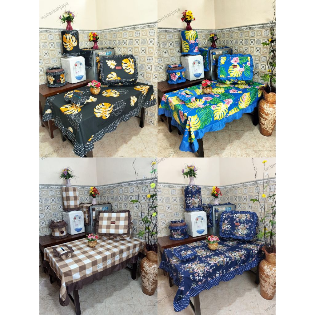 Kitchen Set Taplak Meja Makan Tudung Saji Tempat Tisu Sarung Mejicom Taplak Kulkas Tutup Galon