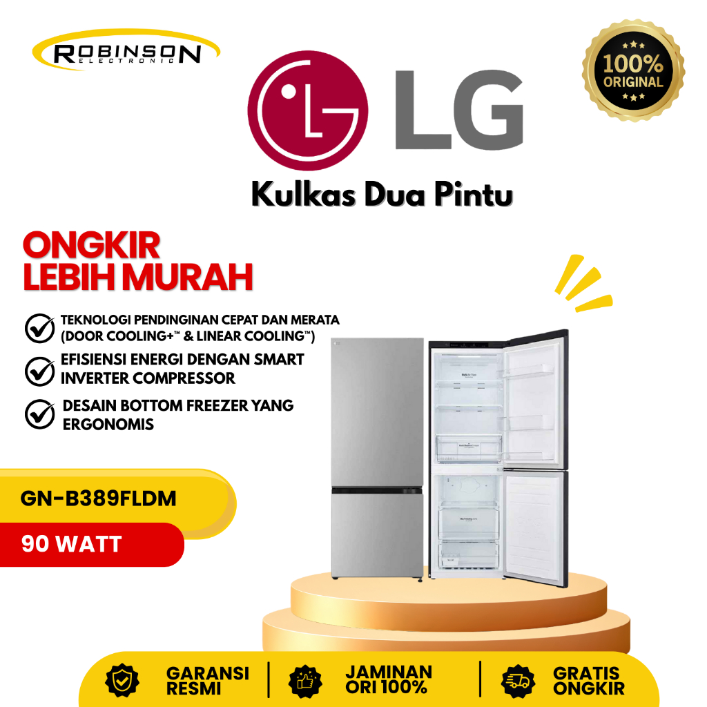 KULKAS LG 2 PINTU  GNB389FLDM BOTTOM FREEZER