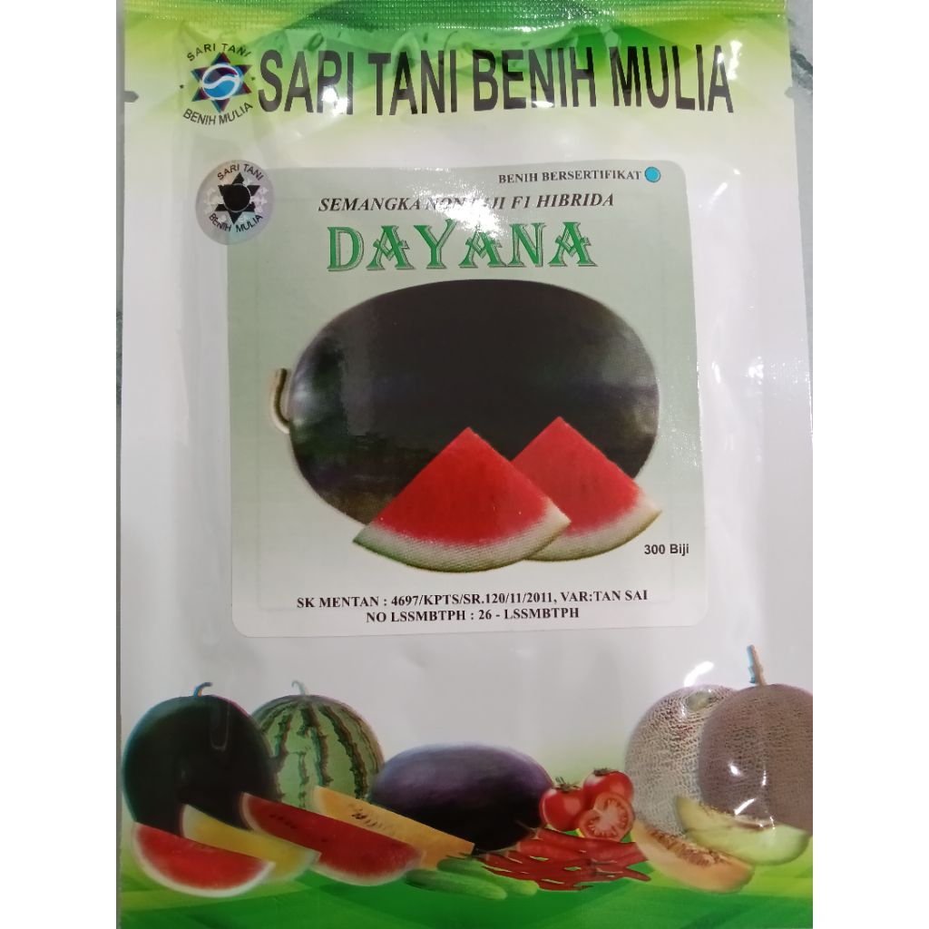 Benih Semangka Non Biji Dayana F1 Tipe Oval Lonjong (Tahan Virus) Isi 300 Biji Kadaluarsa 2026 Terba