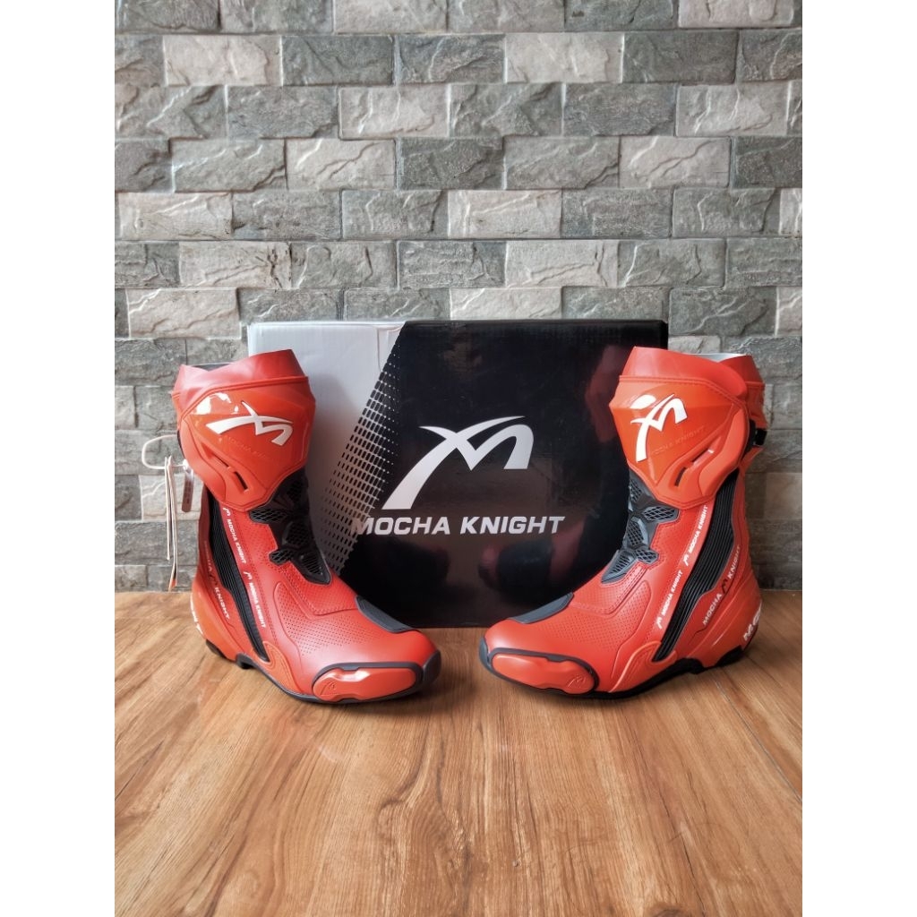 mocha knight boot red roadrace balap motor new