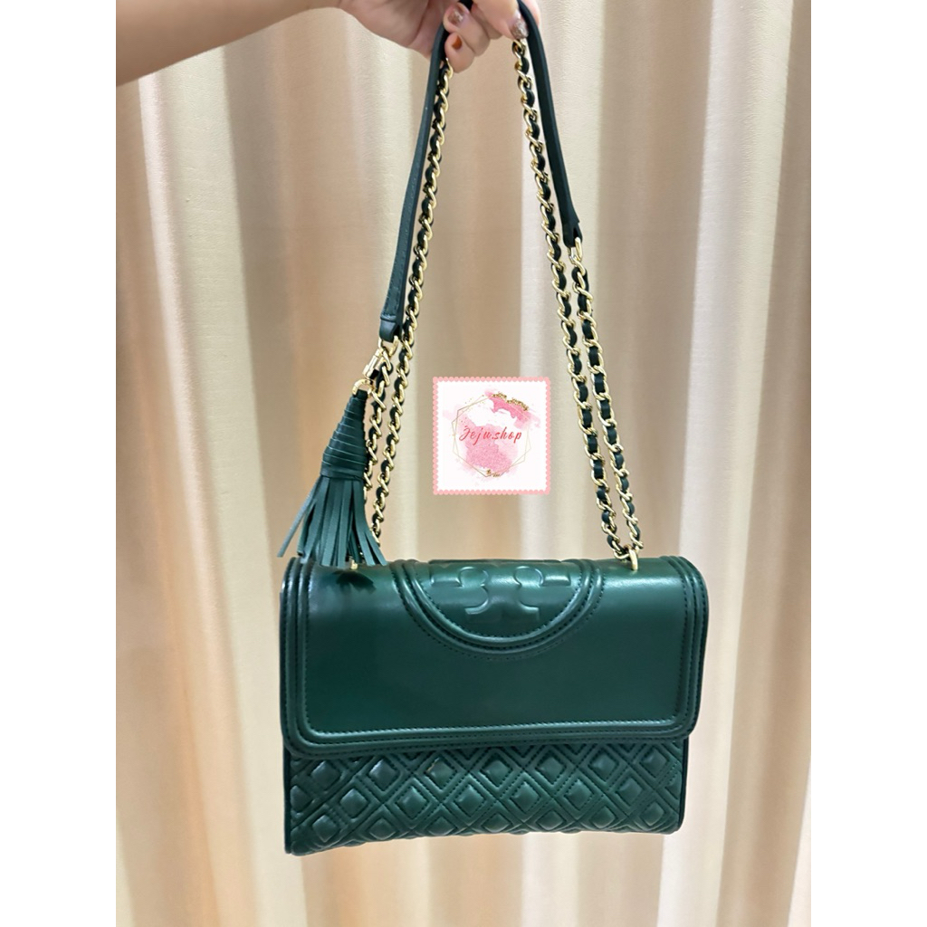 •JEJU• TAS TORY BURCH FLEMING GREEN SHOULDER BAG MEDIUM