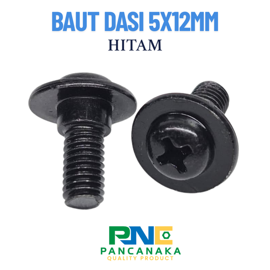 BAUT DASI 5X12 HITAM | BAUT TOPI COVER BODI HONDA HITAM - 10 PCS