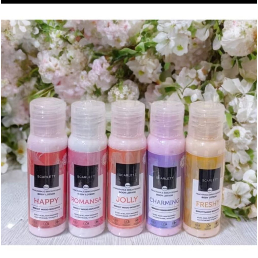 5 PCS Lotion Tubuh Scarlett Ukuran Mini 30ml - Mencerahkan, Melembabkan, Meratakan Warna Kulit/5 pcs
