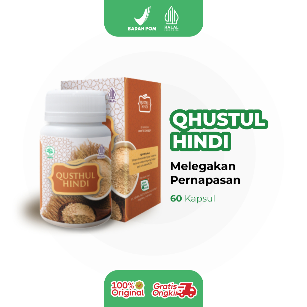 Kapsul Qusthul Hindi HIU - Herbal Mengobati Radang Pernafasan & Sesak Nafas Alami Asli Original BPOM