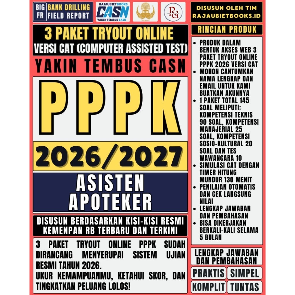 LATIHAN SOAL TRYOUT ONLINE PPPK ASISTEN APOTEKER DAN SIMULASI UJIAN RESMI PPPK ASISTEN APOTEKER 2026