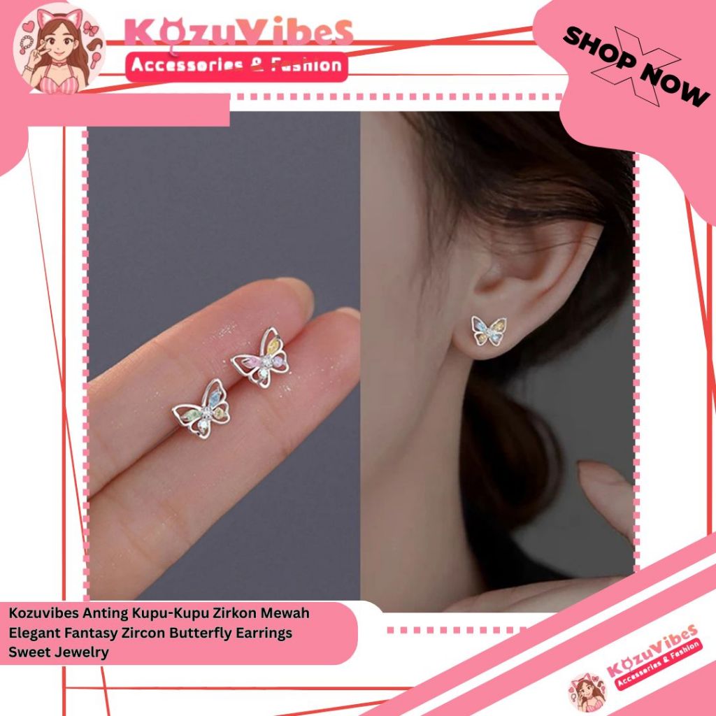 Kozuvibes Anting Kupu-Kupu Zirkon Mewah Elegant Fantasy Zircon Butterfly Earrings Sweet Jewelry