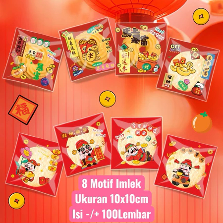 100 Pcs Plastik seal Opp Motif Imlek Uk 10x10 untuk Kemasan Kue Imlek Sincia