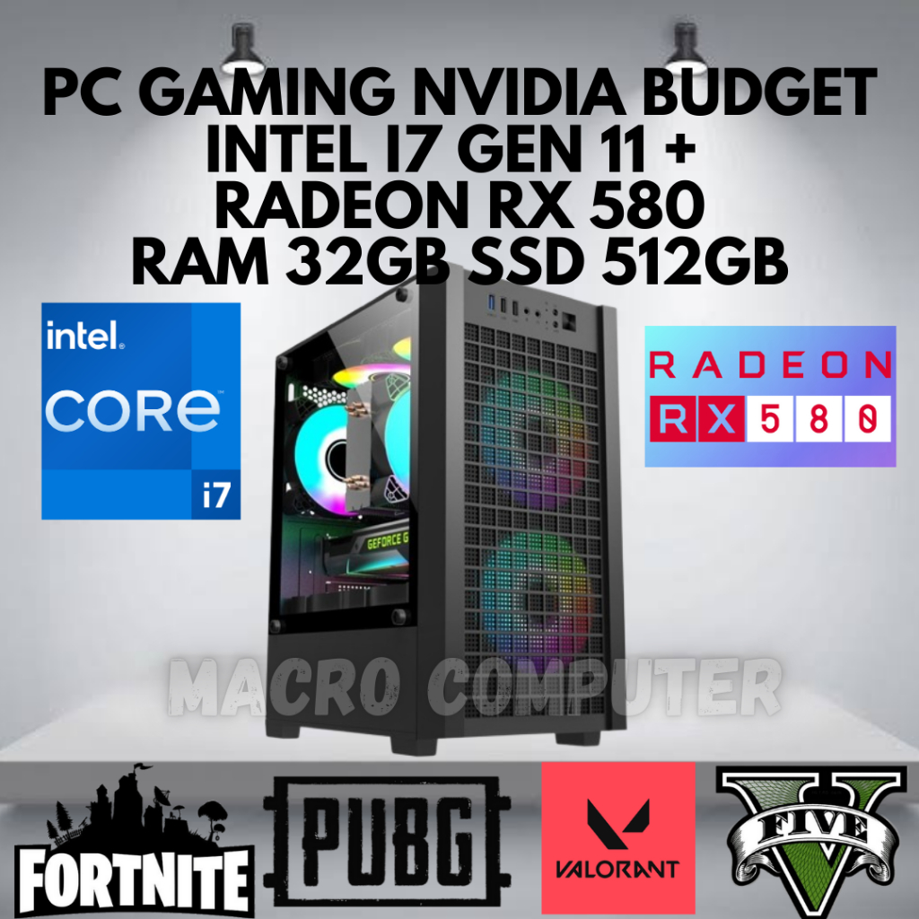 PC GAMING i7 GEN 11 + RADEON RX580 | RAM 32GB |PC I3 I5 I7 |PC RAKITAN I7 GEN 11
