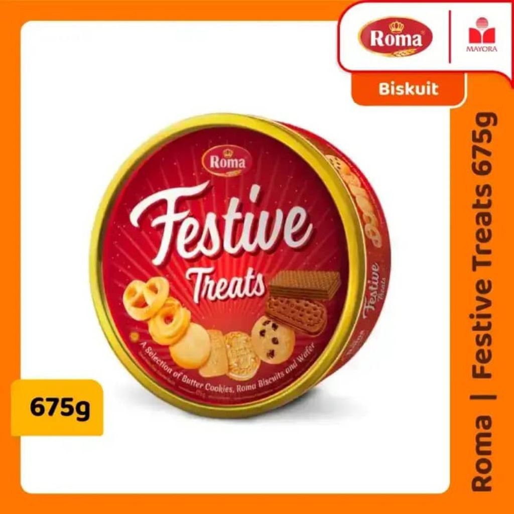 Roma festive treats biskuit kaleng tin 675gr