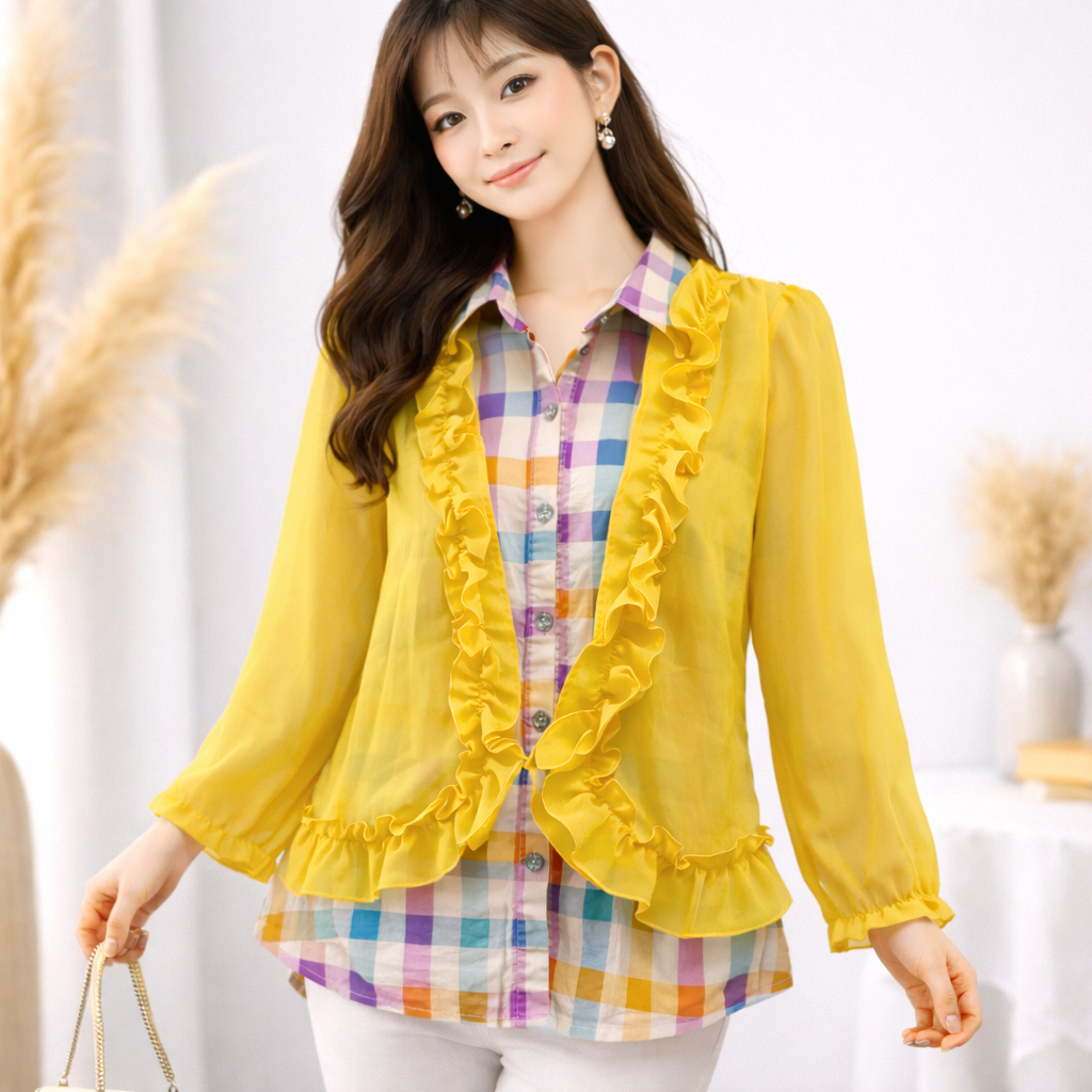 Blouse Wanita Semi Formal Casual Katun Stretch Model Rompi Sifon Lengan Panjang