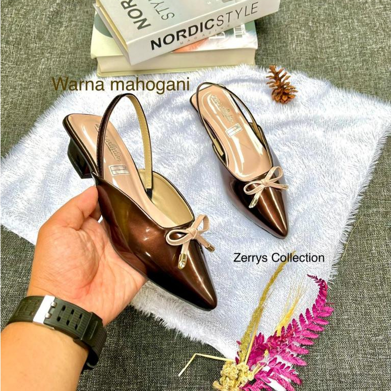 Sepatu heel tali pita 3 cm wanita/sepatu selop heel wanita kekinian/sepatu heel mules wanita terbaru