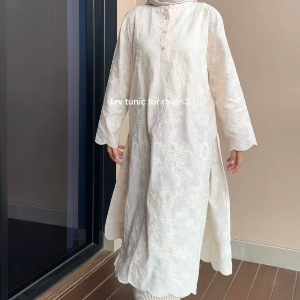 New Deals Outerres - Moira Tunik Atasan Tunik Raya Lebaran Tencel Cotton Bordir Embroidery Motif
