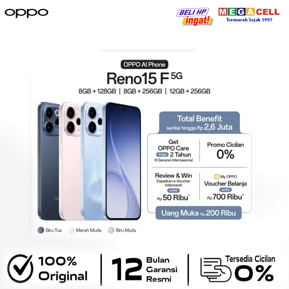 OPPO RENO 15F 5G 8/128GB | 8/256GB & 12/256GB Resmi