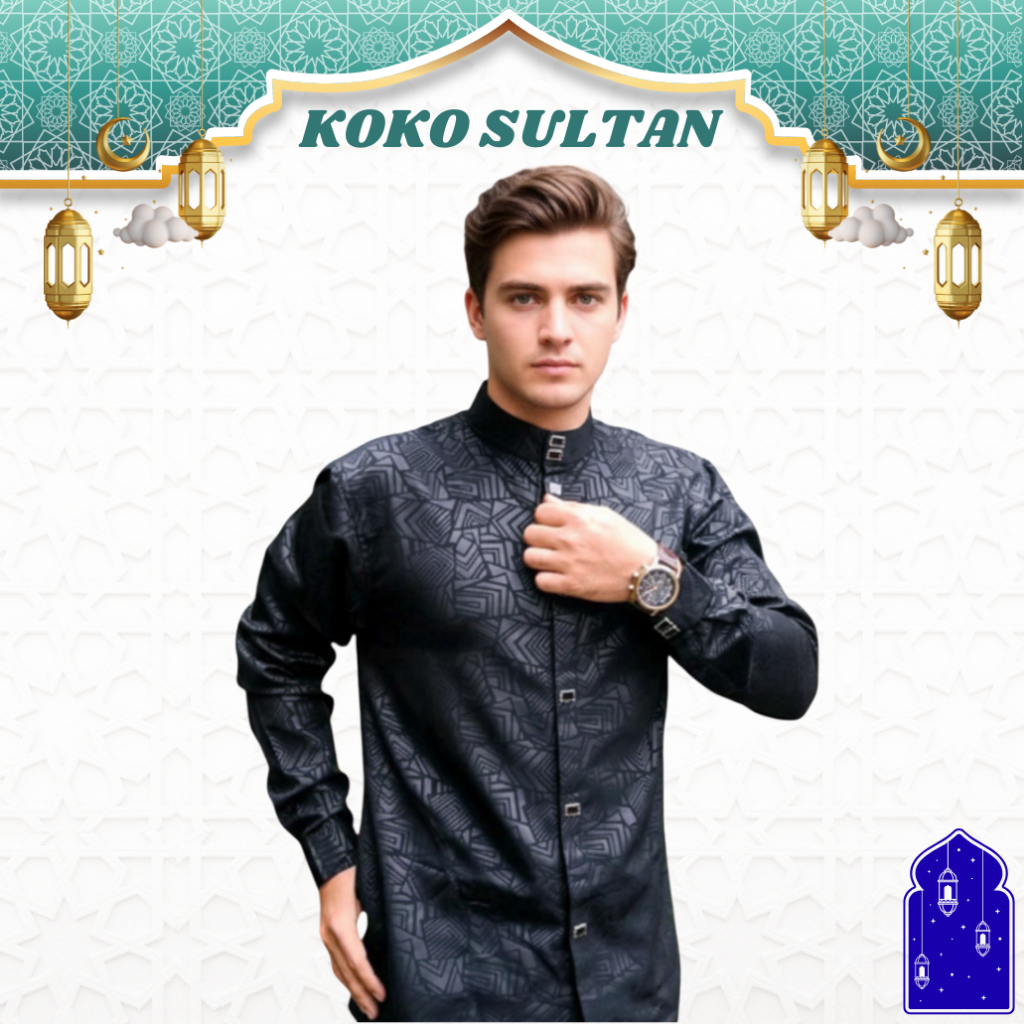 Kemeja Koko Pria Dewasa Motif Etnik Embos Busana Muslim
