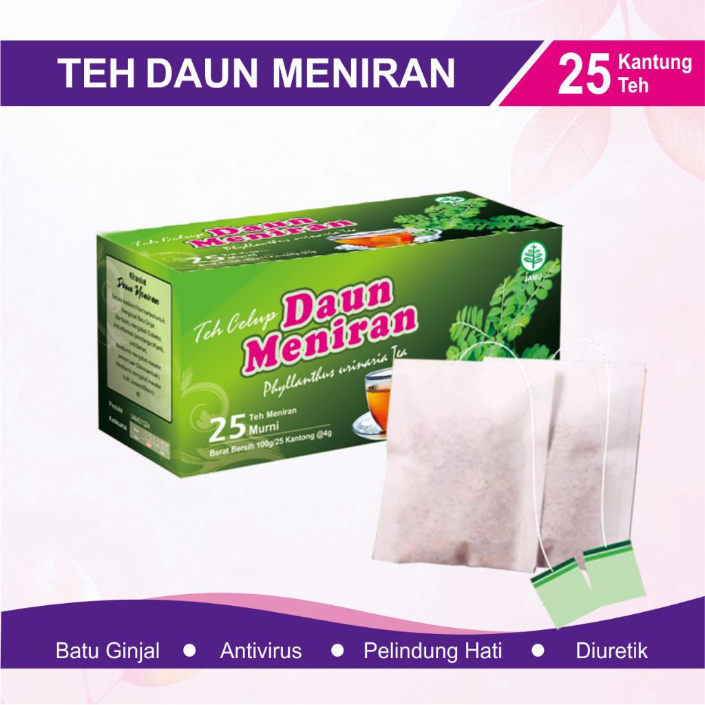teh celup daun meniran/herbal daun meniran/herbal kencing batu/hepatitis. 1 box isi 20 kantong teh c