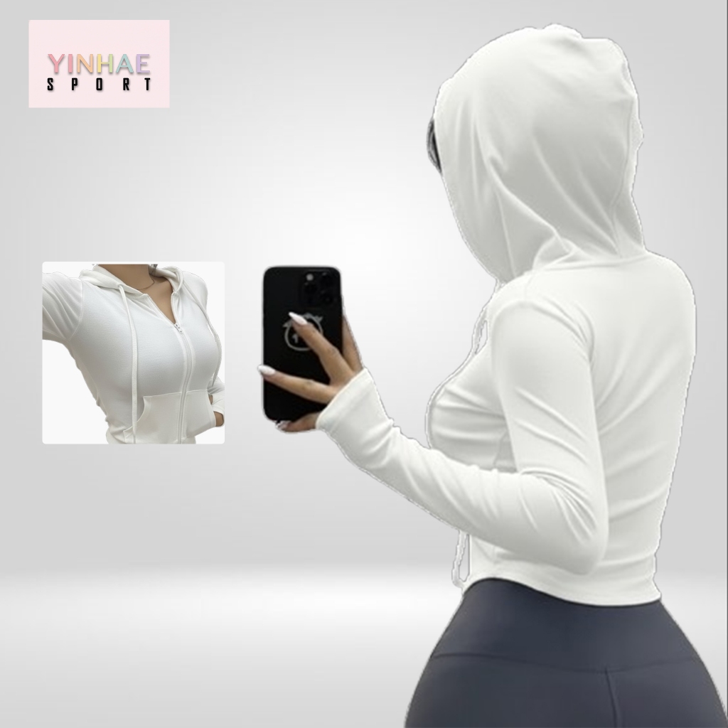 YINHAE SPORT Korean Wanita Sexy Crop Zipper Hoodie / Polos Zipper Hodie Crop Top Long Sleeve