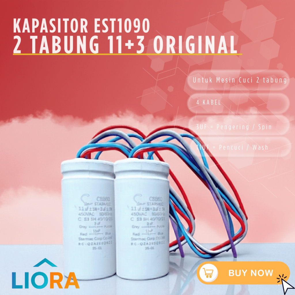 LIORA KAPASITOR MESIN CUCI 2 TABUNG ORI 11+3 MIKRO