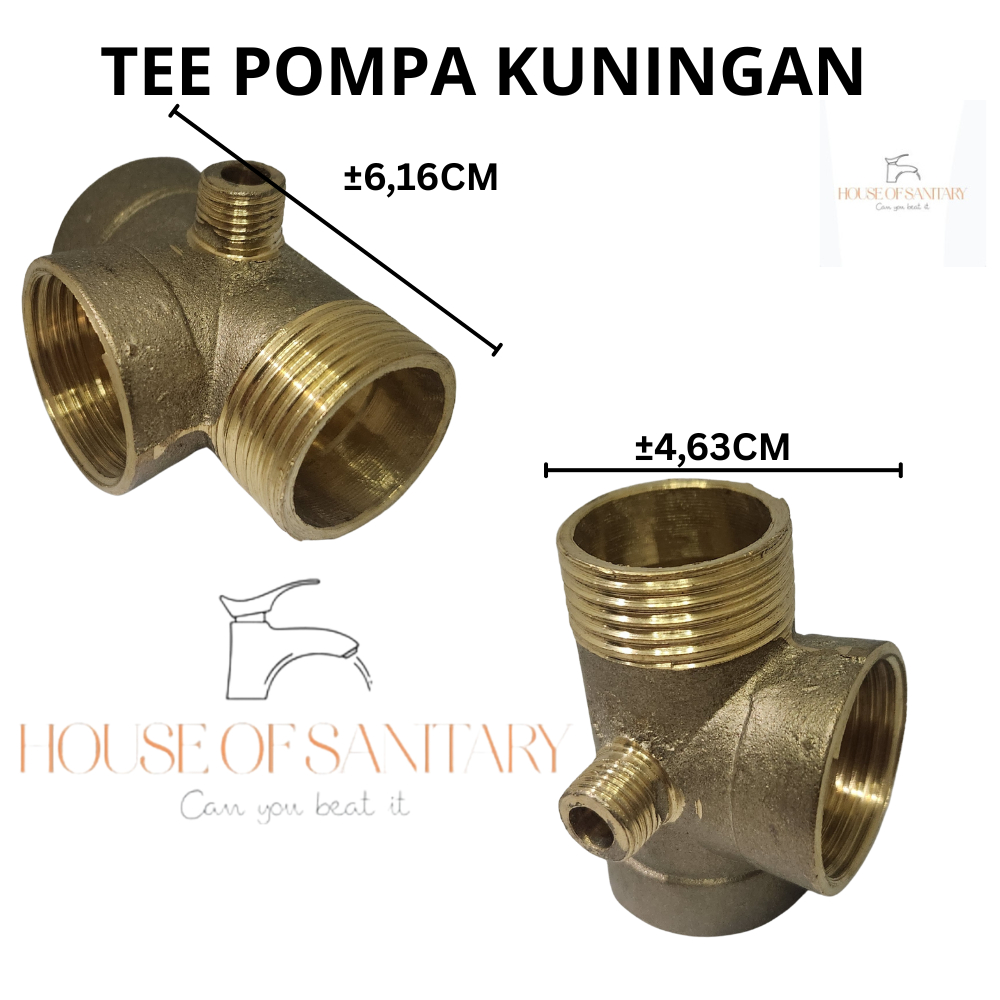 Tee Pompa Kuningan/ Sambungan T Kuningan 4 Cabang/ Sambungan Otomatis Pompa Air/ Join Nepel T Kuning