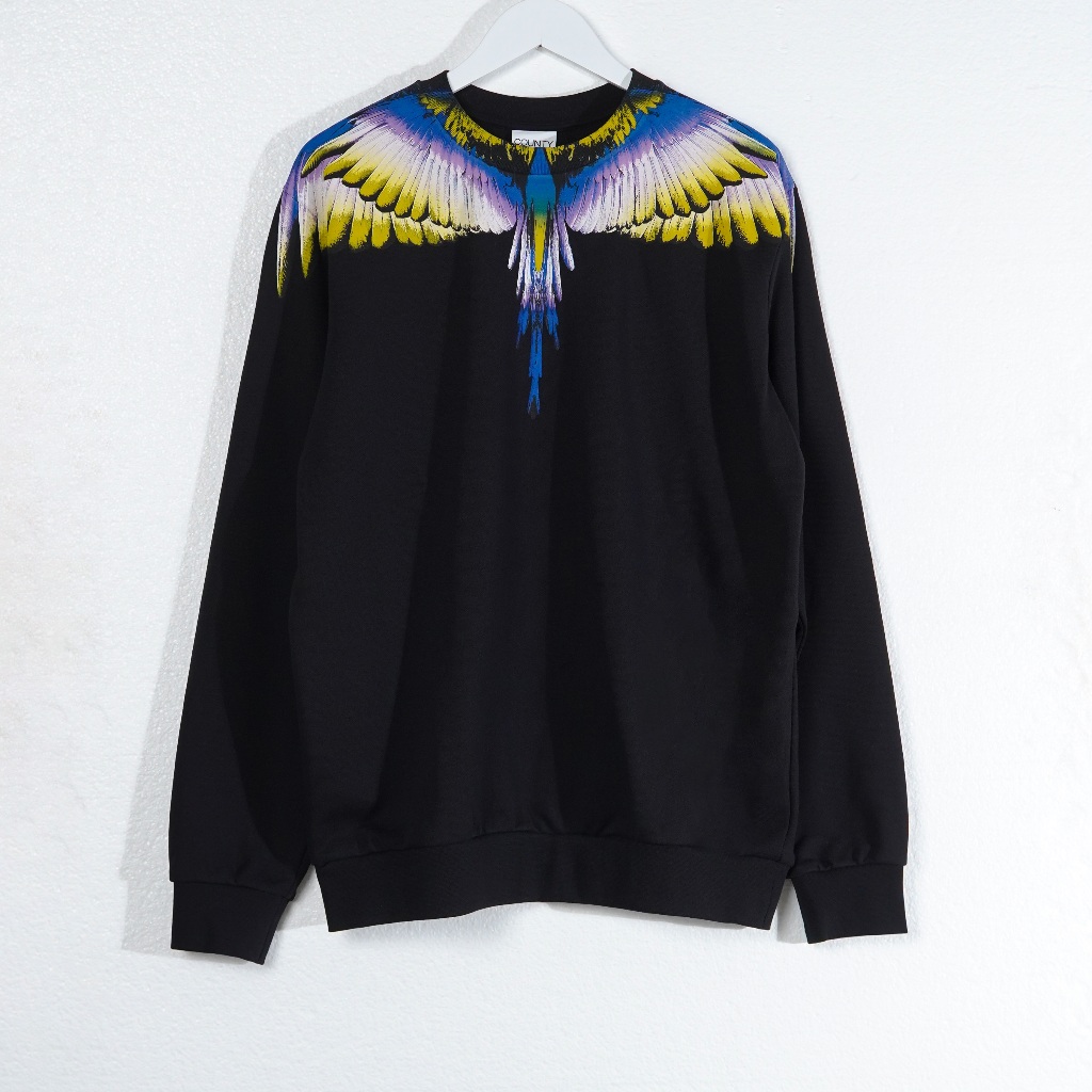 Sweater MARCELO BURLON WINGS BLUE YELLOW BLACK SWEATSHIRT 100% ORIGINAL