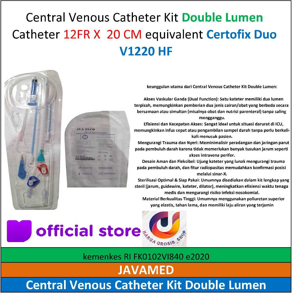 Central Venous Catheter Kit Double Lumen Catheter 12FR X  20 CM equivalent Certofix Duo V1220 HF