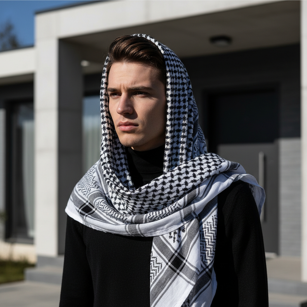 Sorban Almas Merah Corak Putih Tanpa Rumbai / Sorban Almas Arafat Yasmagh  / Surban Arab