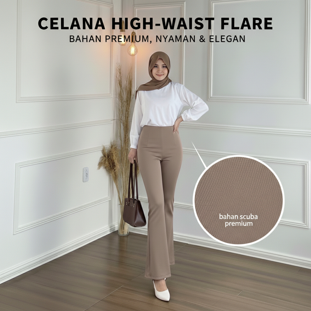 Celana Cutbray Scuba Premium Tebal Panjang Wanita Pinggang Karet