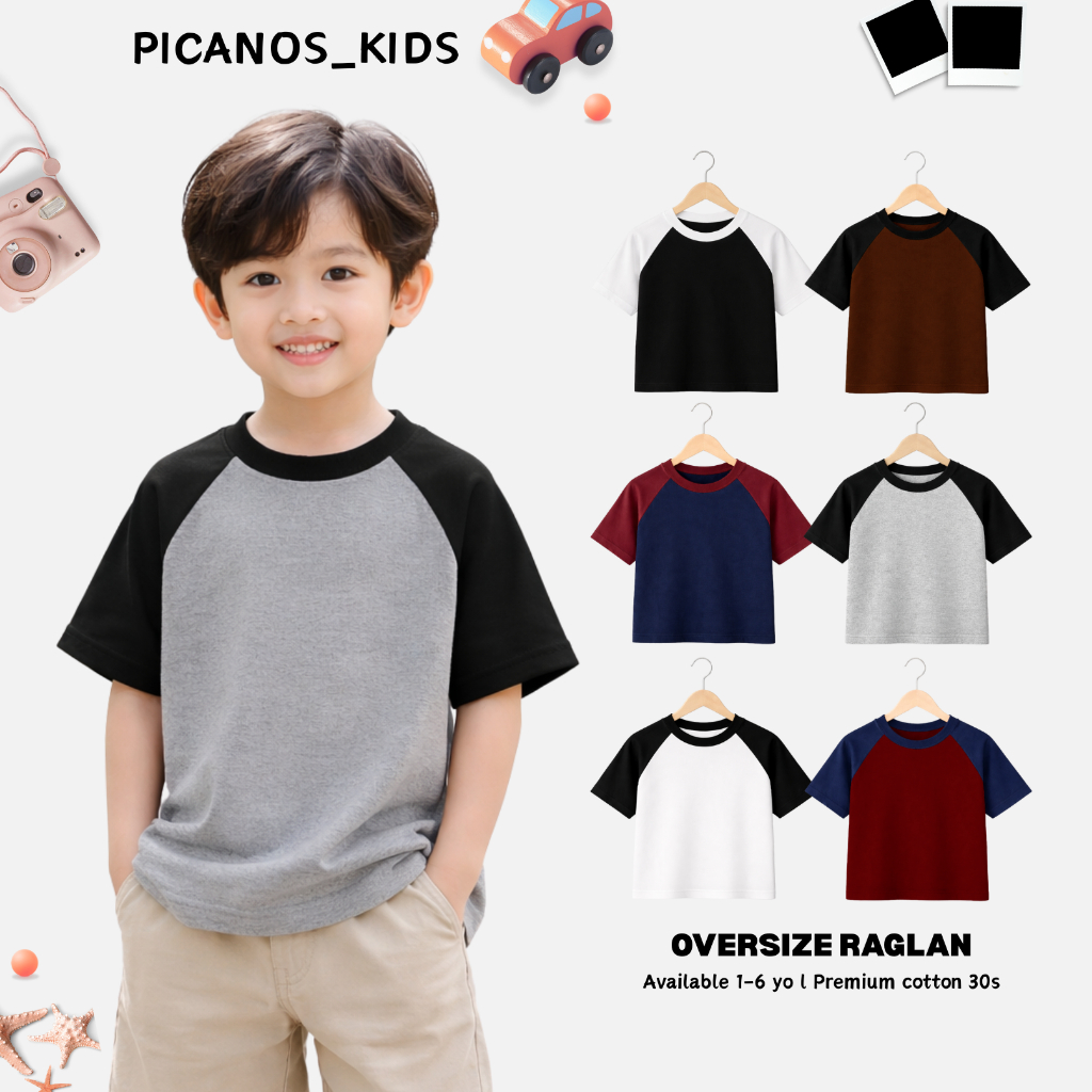 PICANOS KIDS - Kaos Raglan Anak Korean Lengan Pendek / Kaos Anak Raglan / Kaos Oversize Anak PS014