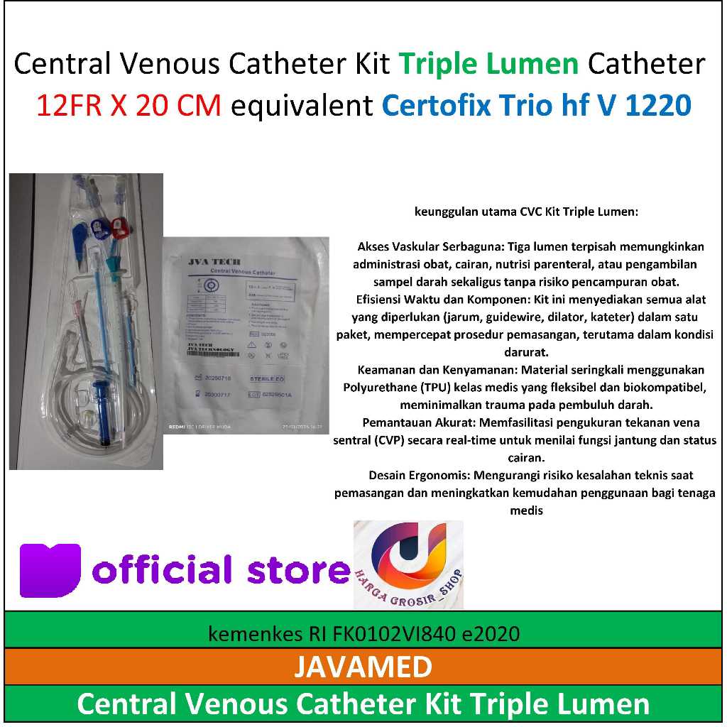 Central Venous Catheter Kit Triple Lumen Catheter 12FR X 20 CM equivalent Certofix Trio hf V 1220